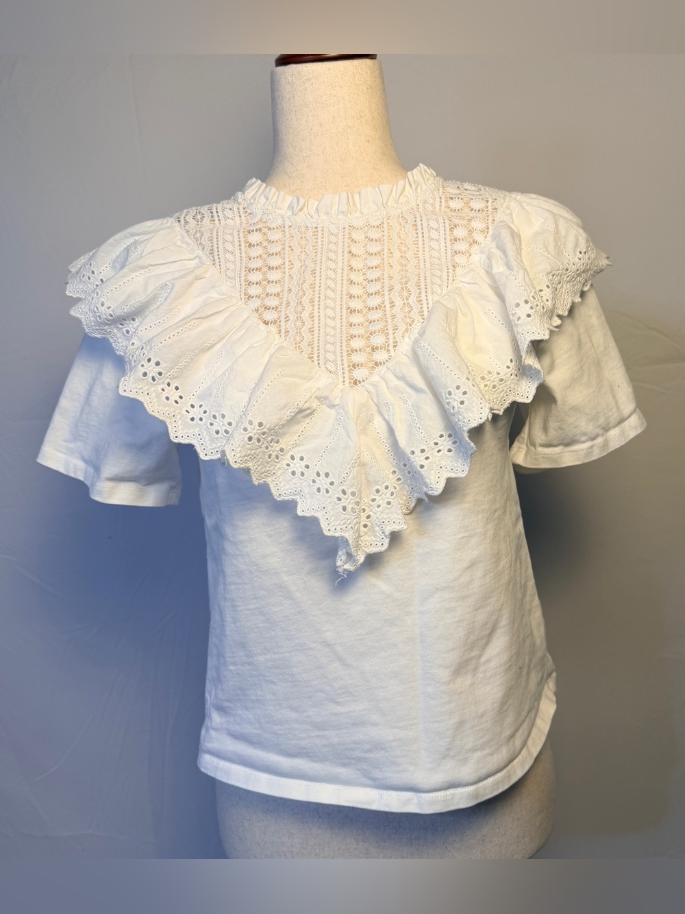 English Factory White Eyelet Ruffle Lace Yoke Top,cottagecore, peasant top